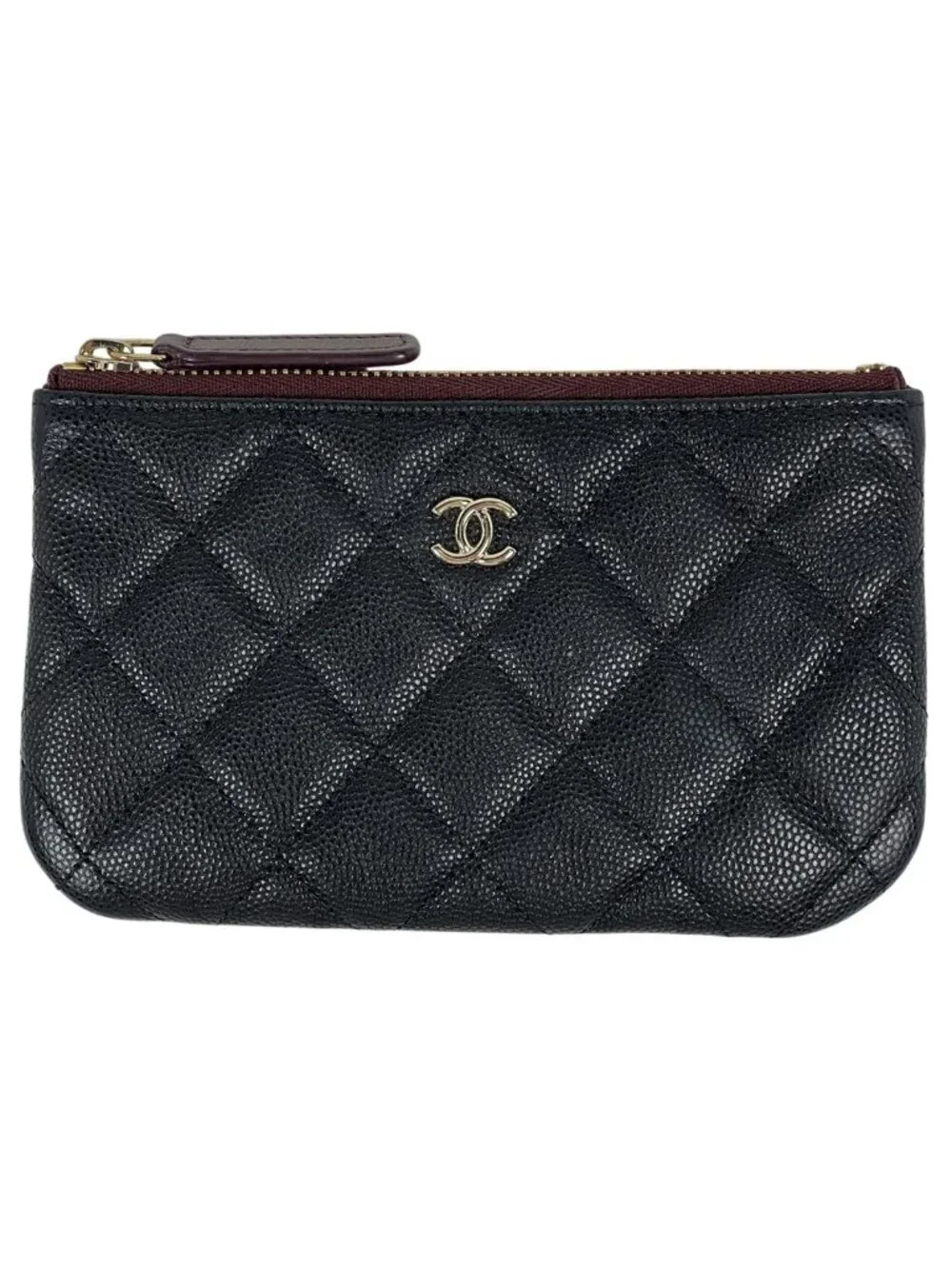 Chanel CC Logo Pouch Quilted Caviar Leather Black